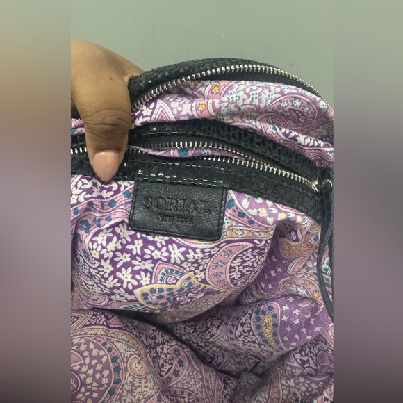 Sorial Metallic Black Leather Snakeskin Tote with Brown Leather Straps - Picture 5 of 8